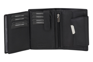 Damenbörse Portemonnaie Geldbörse im Hochformat LEAS in Echt-Leder, schwarz 13x9,5cm (LxB)